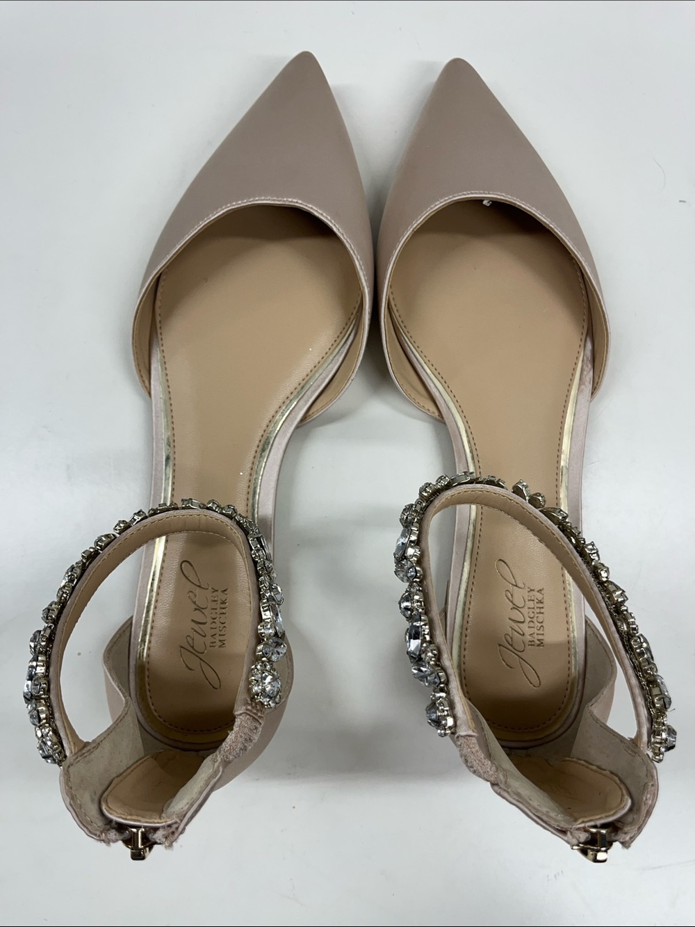 Badgley Mischka Cassidy Champagne Satin Rhinestone Pointed-Toe Flats Size 9.5 - Picture 6 of 8